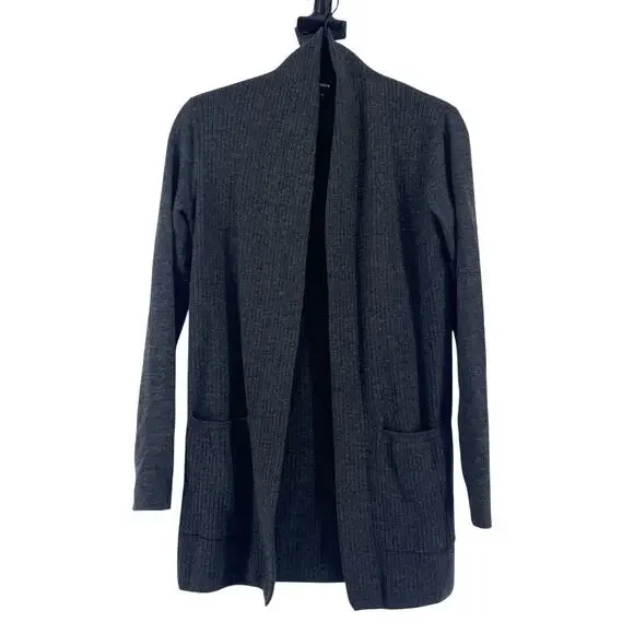 Theory Sweater Womens Small Gray Cardigan Ribbed Open Wool Stretch Pockets - Picture 1 of 6